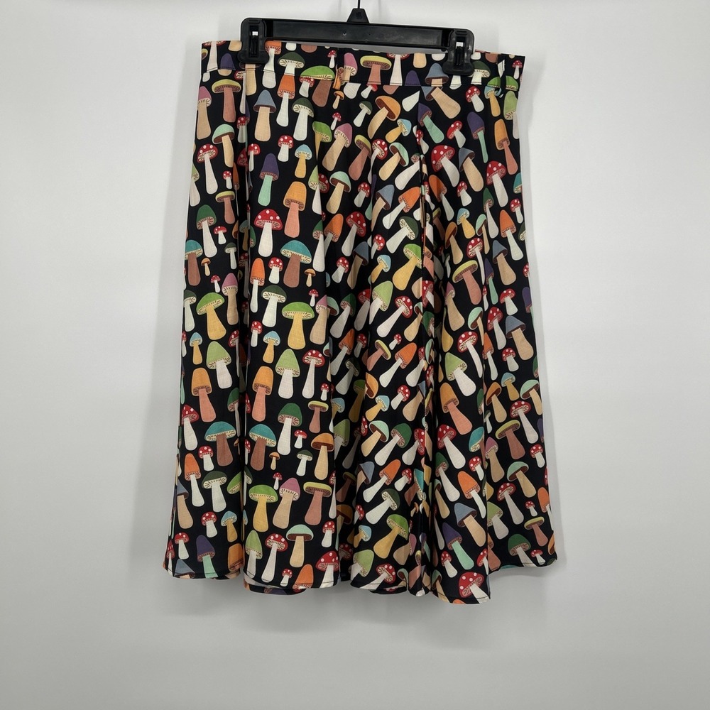 L A SOUL Mushroom Print A Line Midi Skirt XL Black Colorful Boho